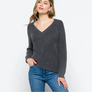 Marine Layer Ezra V-Neck Long Sleeve Pullover Sweater Anthracite Size XS